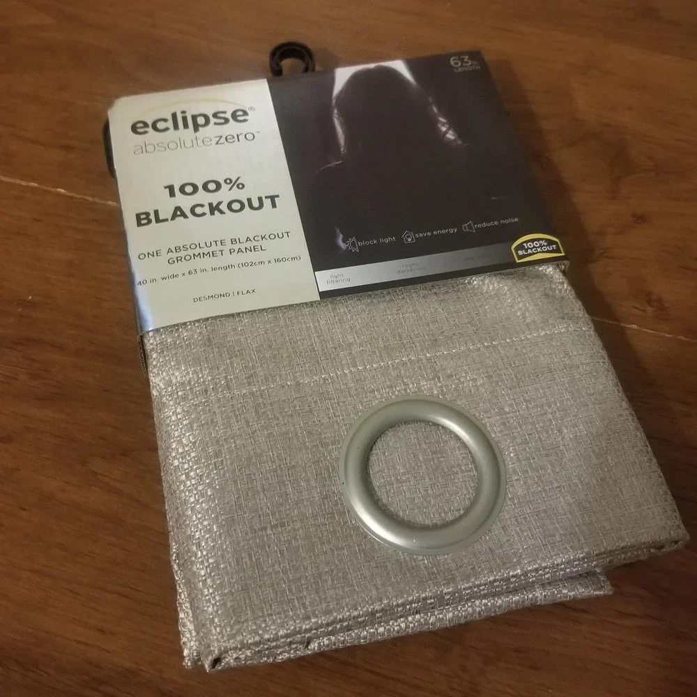 Eclipse Blackout 40x63 Desmond Flax Basketweave Grommet Gold Beige Curtain